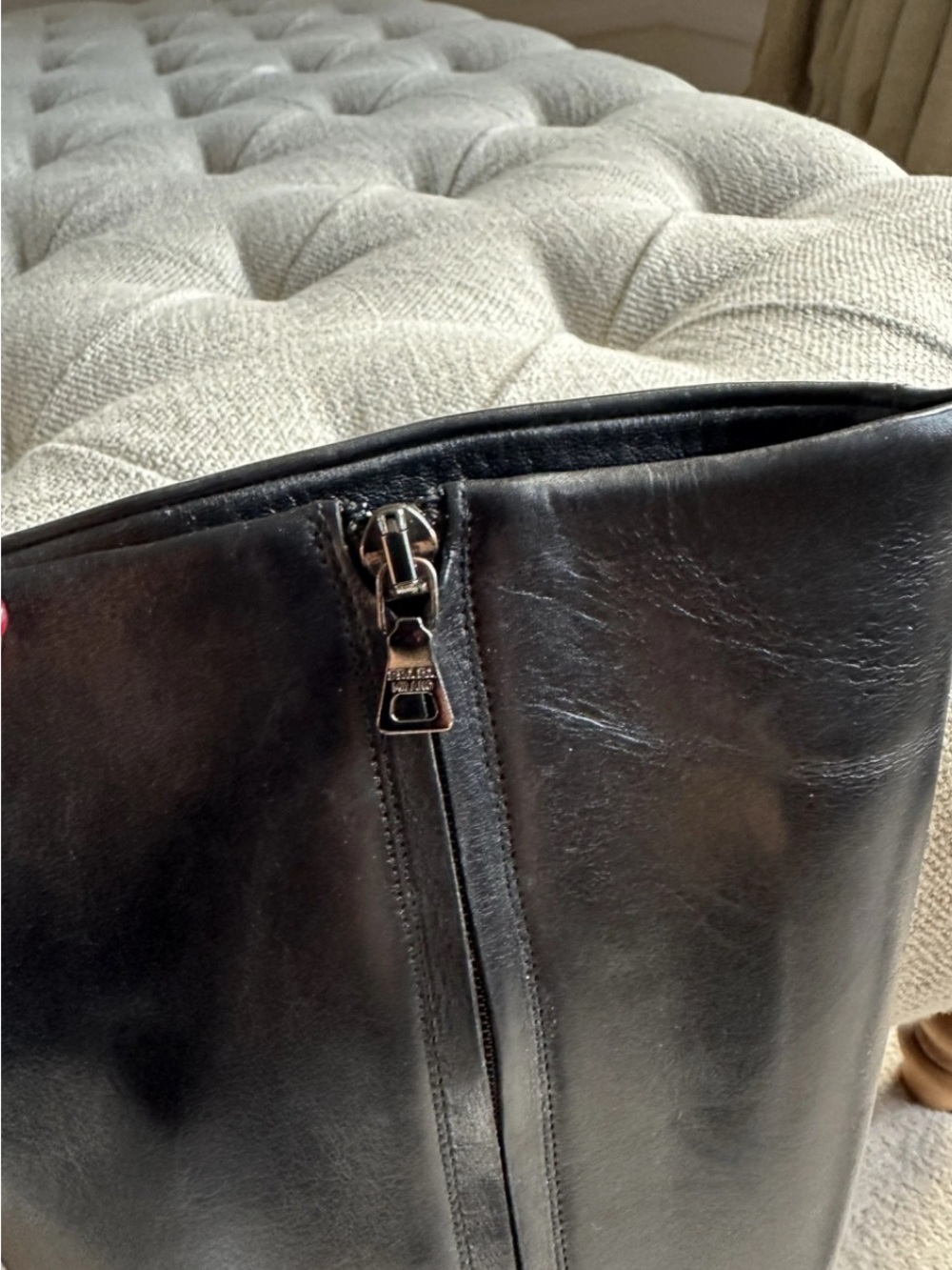 Prada Black Leather Knee-High Heeled Boots - Picture 3 of 4